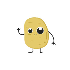 Obraz premium cute potato character, say hi, raise your hand. hand drawing cartoon.