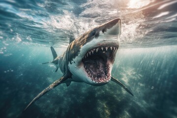Big angry White shark in the ocean Generative AI