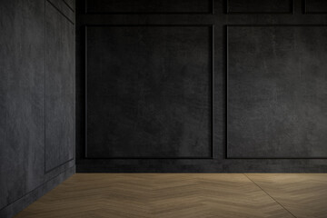 Modern style black empty living room apartment. 3d rendering