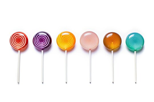 Suckers Candy in Rainbow Spectrum. Isolated Lollipop on White Background: Generative AI