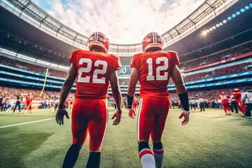 Obraz premium merican football players clash on the field of play. AI generated.