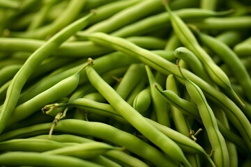 Obraz premium Lots of green beans, from above, dietary fiber. Ai generated.