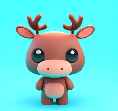 3d render of cartoon cute moose pop solid background , generate by ai .
