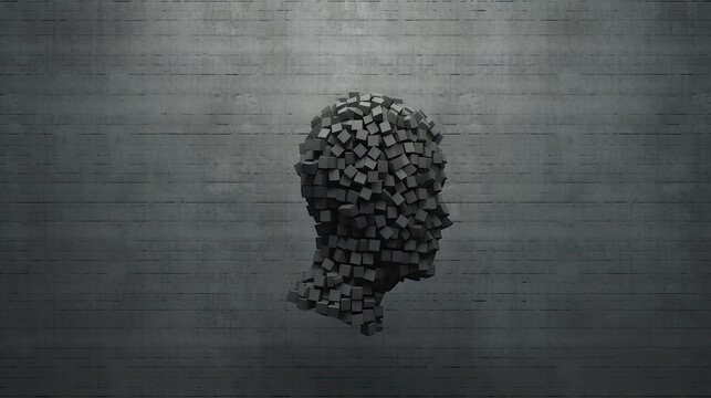 Depression, anxiety, and mental health concept illustration. Sadness, fear, and intrusive thoughts. Feelings of loneliness and doubt. Therapy.