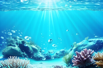 Fototapeta na wymiar Underwater world of the sea, generative ai
