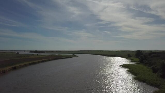 River tour and elevation over delta with drone
