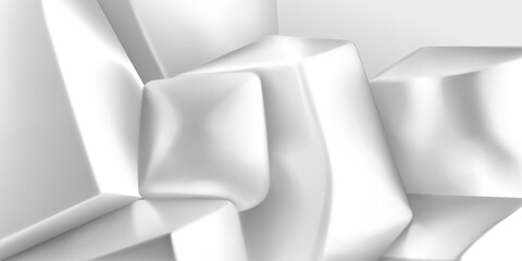 Abstract background of a pile of 3d cubes and other shapes with smoothed edges, in shades of white and gray colors