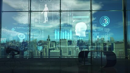 Infographic with data about artificial intelligence. 3D render - Powered by Adobe