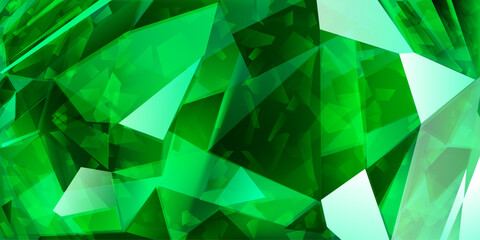Abstract crystal background in green colors with refracting of light and highlights on the facets