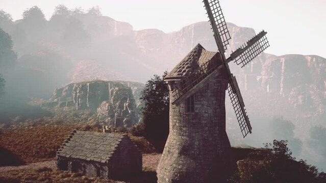 Landscape view on the old windmill