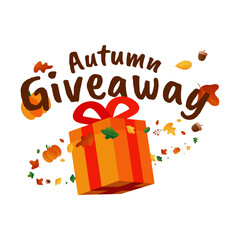 Autumn giveaway design with decorative pumpkins, acorns and colorful leaves on transparent background