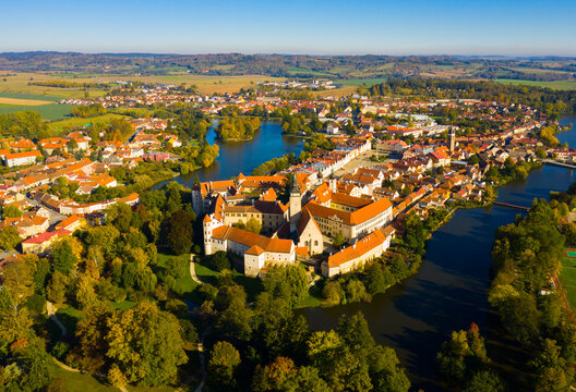 Aerial view on the city Telc. Czech Republic. High quality photo