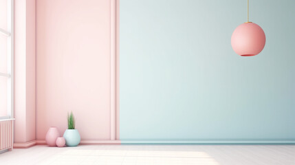 Fototapeta premium Interior empty room in pastel colors. Copy space. Generative AI