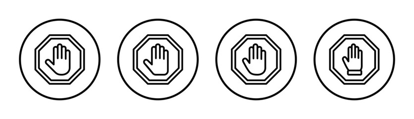 Stop icon set illustration. stop road sign. hand stop sign and symbol. Do not enter stop red sign with hand