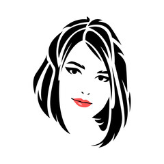 portrait of beautiful woman face with short hair tribal tattoo logo icon. graphic flat vector illustration.