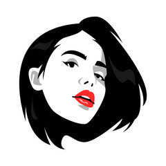 silhouette face of sexy girl with short hair with red lips. isolated on white background. vector illustration.