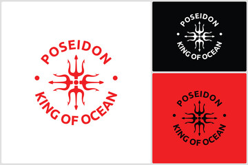Vintage Circular Crossed Emblem Trident Neptune God Poseidon Triton King Spear Icon Logo Vector Design