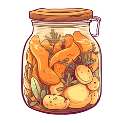 Fresh vegetables in pickled garlic jar
