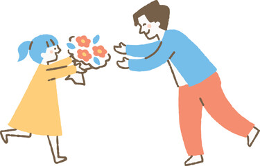 父の日に花束を渡す女の子_色