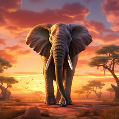 Fototapeta na wymiar An Elephant Standing in the Middle of a Field - Generative AI