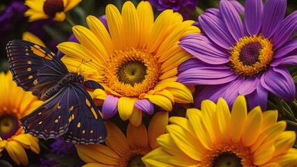 Naklejka na ściany i meble Butterfly and gerbera flowers. Close-up. generative ai
