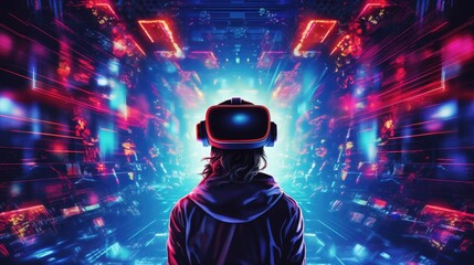 conceptual illustration of virtual reality cyber person - obrazy, fototapety, plakaty