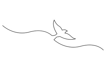 continuous line drawing of flying up dove. Bird symbol of peace and freedom. stock image.