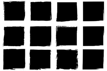 grunge square template backgrounds. Dirty grunge design frames. black painted squares or rectangular shapes. Vector illustration. stock image.
