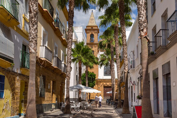 Virgin of La Palma Street in sunny day, Cadiz, Andalusia, Spain