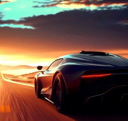 Fototapeta na wymiar 3D render of a sports car in the desert at sunset , generate by ai . 