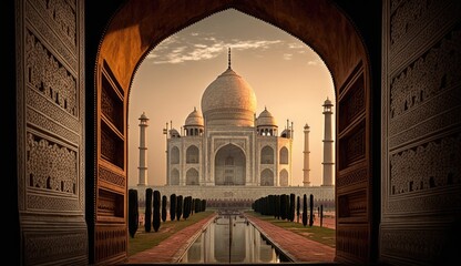 Taj Mahal in India mosque at night - obrazy, fototapety, plakaty
