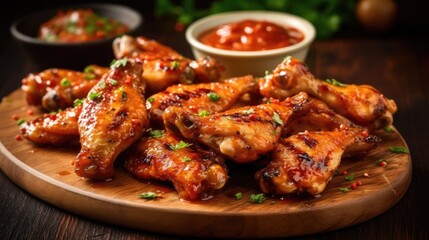 grilled wings with sauce - obrazy, fototapety, plakaty