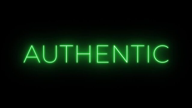 Flickering neon green glowing authentic text animated on black background