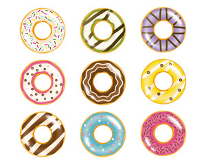 set of sweet donut illustration vector