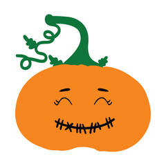 Halloween pumpkin vector, hand drawing, cute cartoon face pumpkins with orange color and doodles.