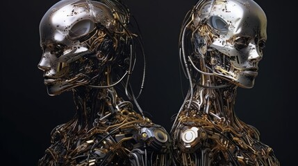 concept photo of cyborg robots with artificial intelligence evolved future technology - obrazy, fototapety, plakaty