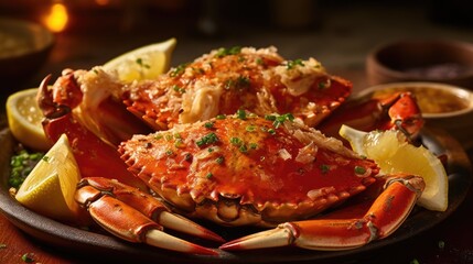 cooked crab on a plate - obrazy, fototapety, plakaty