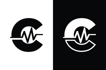 letter C with pulse line or graphic line for initials or name logo medical, marketing, business, modern logo and many more. - obrazy, fototapety, plakaty