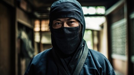 photo of a japanese ninja - obrazy, fototapety, plakaty