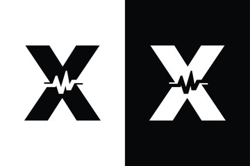 letter X with pulse line or graphic line for initials or name logo medical, marketing, business, modern logo and many more.
