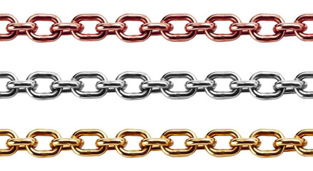 Bronze Silver Gold Chain Set Seamless Tile Isolated on Transparent Background - Generative AI 
