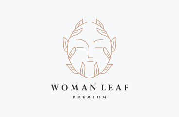 Beauty woman's face flower with line art style logo  feminine design concept for beauty salon, massage, magazine, cosmetic and spa.