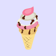 strawberry and chocolate ice cream isolated on purple 