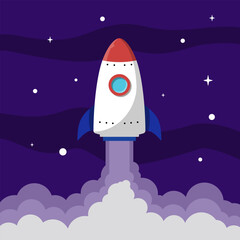 Minimalist space ship. Flat design vector illustration.