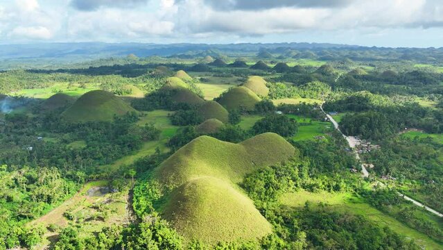 Aerial shot of the interesting rock formations called the Chocolate Hills on Bohol Island in the Philippines.