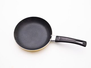 Top view Frying pan isolated on the white floor.