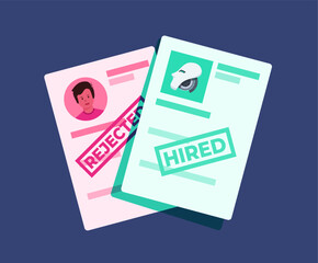 AI Job Replacement Illustration Concept Rejected Human Candidate Job Application Employees Layoff from Company Flat Vector