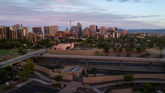 Phoenix, Arizona - Downtown Sunset Drone Hyperlapse