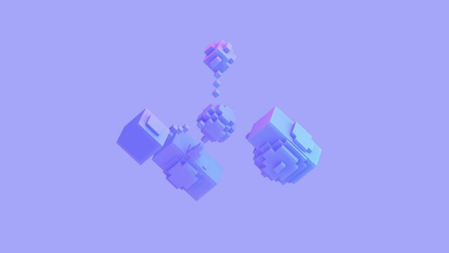 creation of a molecule from primitive geometric shapes. pixel art. nft style