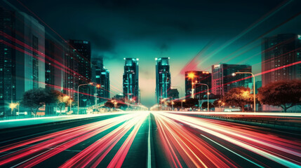 Fototapeta premium Time lapse photography of traffic on the road nigth 